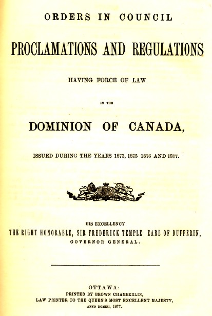 1877 Orders in Council title page