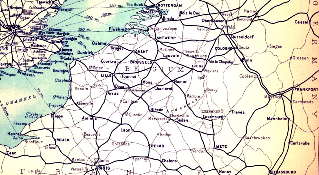 map: Railway system of western europe circa 1900