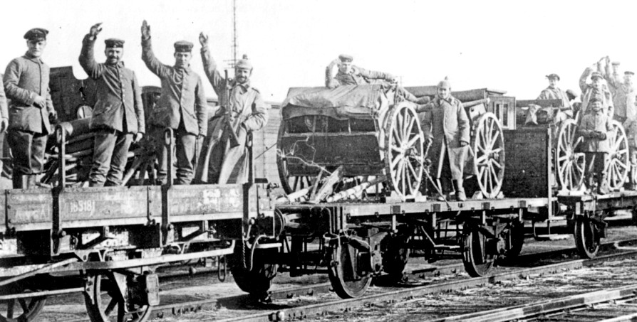 German gunners & artillery on train