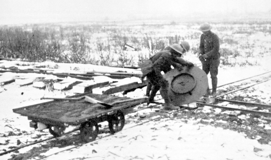 Great War installing cast iron turntable on light railway