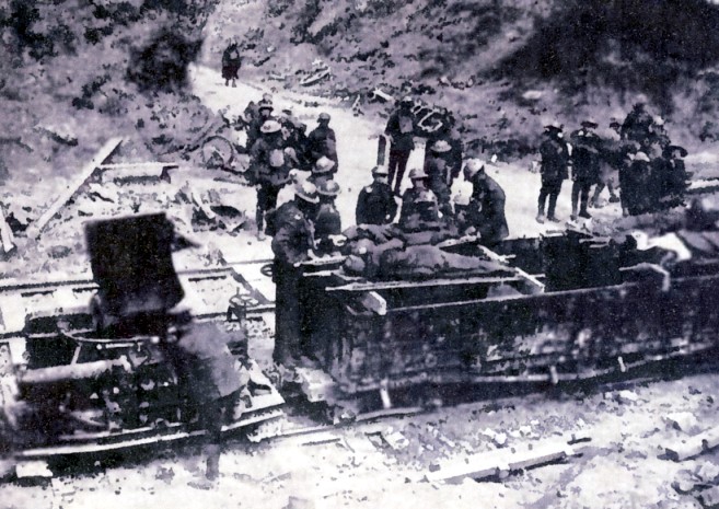 Great War gasoline locomotive light railway stretcher evacuation