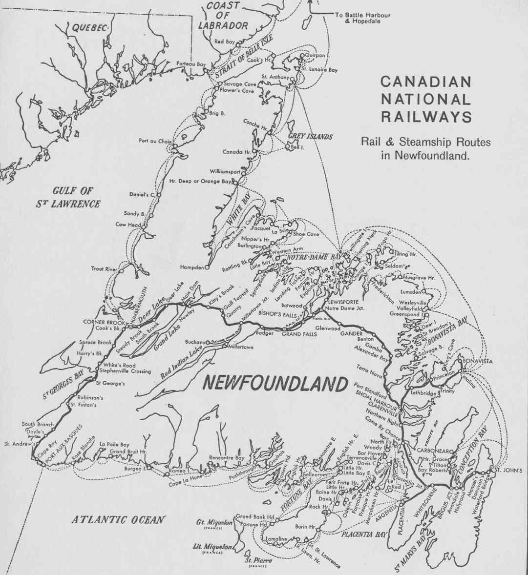 Newfoundland: CNR steamship routes showing coastal transportation patterns