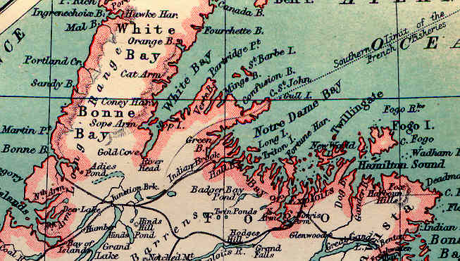 Newfoundland north shore map, French Shore