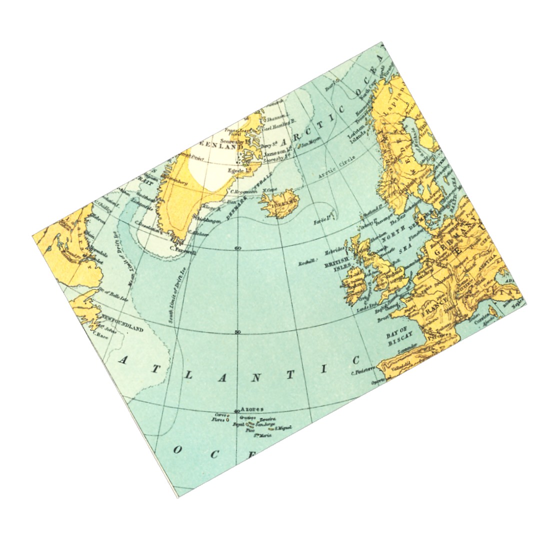 map: Newfoundland, Azores, Britain