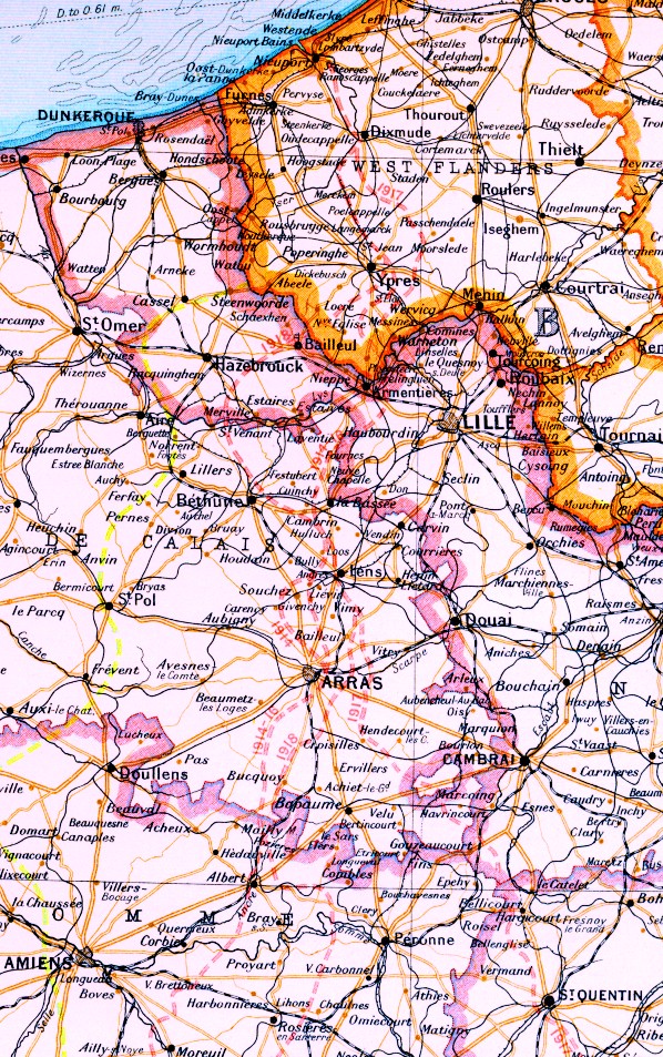 World War 1 map: British Sector, Western Front including Flanders