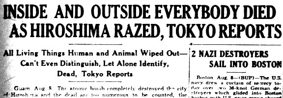 Atom bomb. Hiroshima headline.