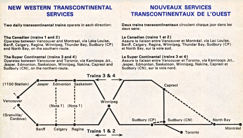 VIA Rail map 1979 showing transcontinetal routes