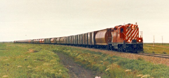 GP9 with CPR grain train Minnedosa Sub.