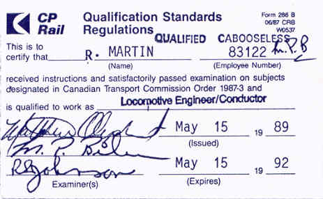 Rolly's qualifications card