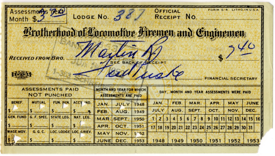 Rolly Martin Receipt for union dues and
            benefits