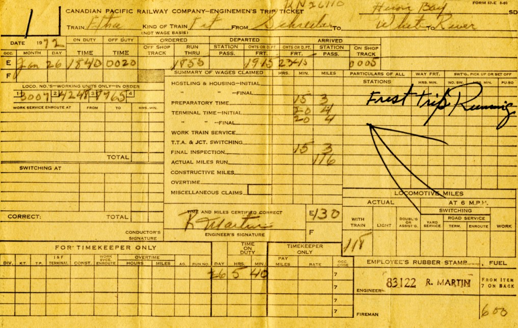 Rolly Martin first paid trip as (solo) engineman