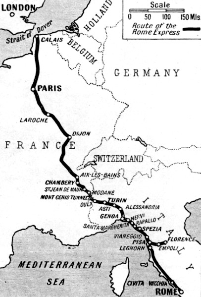Route of the Rome Express 1930s.