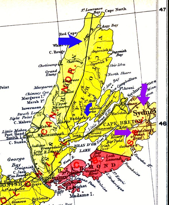 Cape Breton, Nova Scotia, railway territories 1911-1915