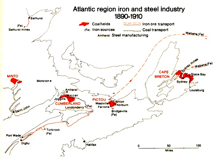 Location of coal fields in Maritime provinces
