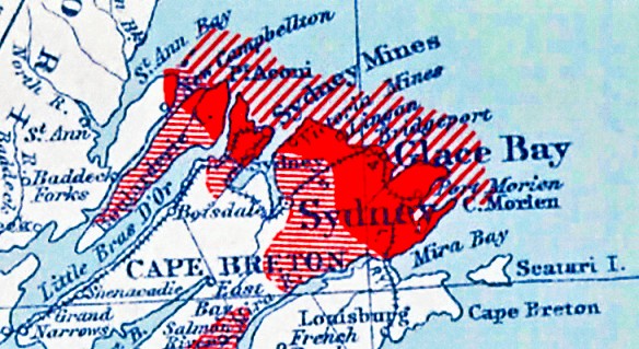 Map showing nature of coal deposits in Sydney area