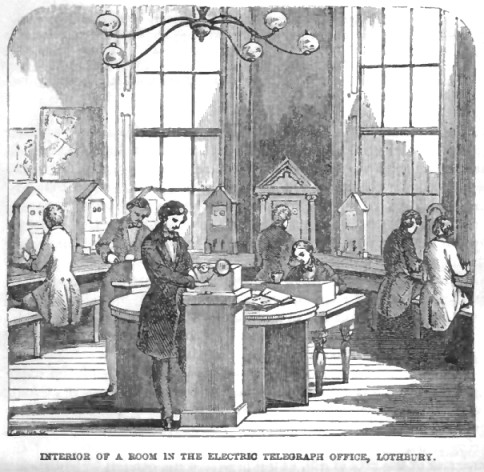 Wheatstone and Cooke needle telegraphs at London.