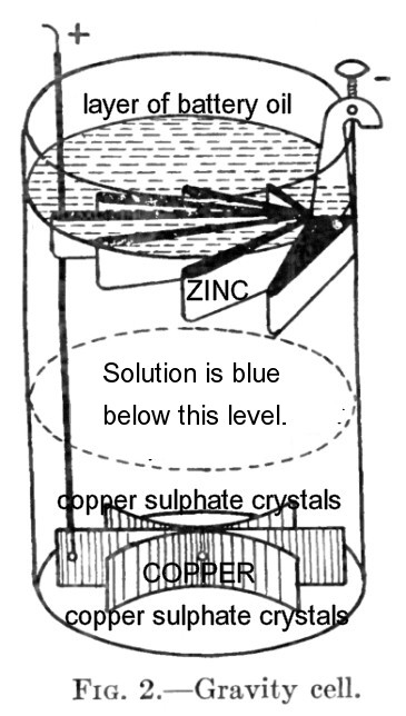 Gravity cell, colourless top, blue at bottom.