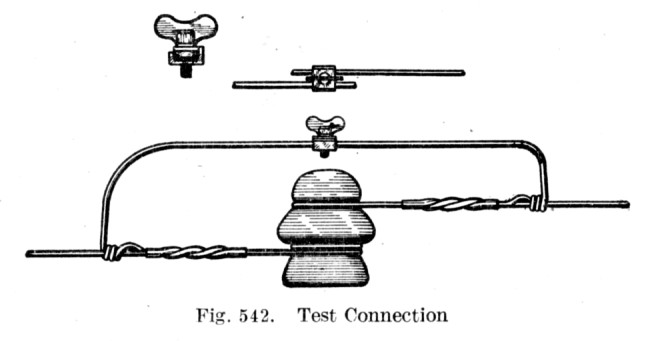 Telegraph wire arrangement for line testing.