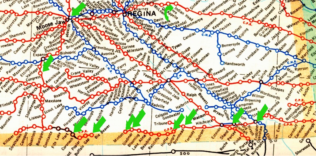 Railway map southern Saskatchewan 1950s