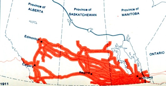 Railway service on the Canadian Prairies 1911